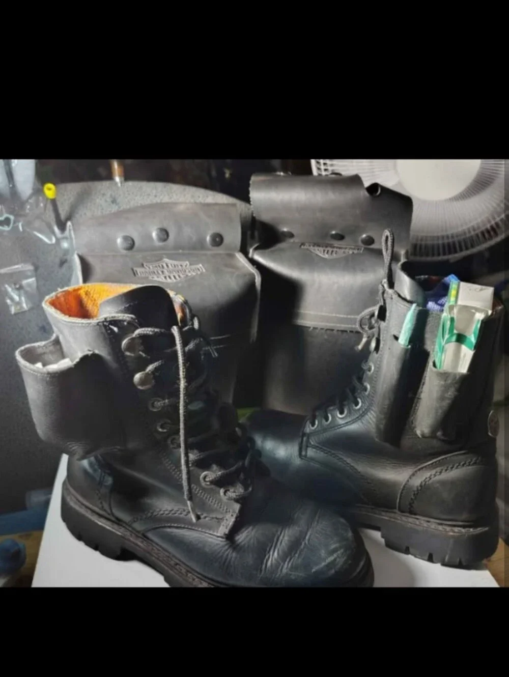 Harley Davidson boots n windshield tool pouches